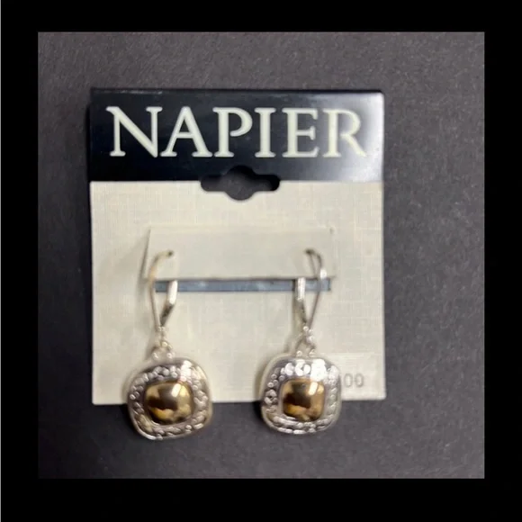 Napier Drop EarringsTwoTone Patterned Design Square Shape Leverback Closure New - Picture 6 of 11